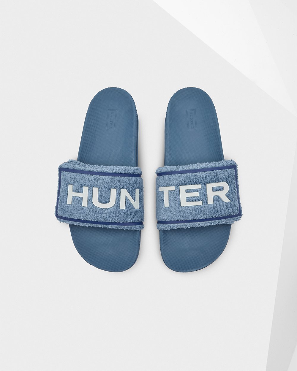 Mens Hunter Slides Blue - Original Terry Towelling Logo Adjustable - 2368479-BZ